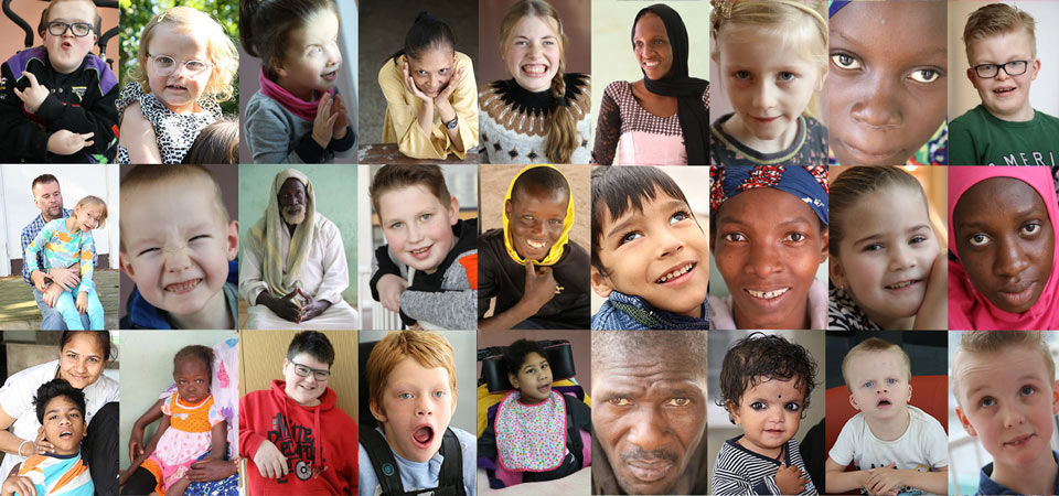 Ett fotografi med 27 porträttbilder på barn och vuxna med text Välkommen till ett globalt event idag 29/4 på UNDIAGNOSED DAY!