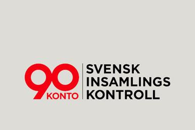 Grå ruta med en logo, där det står 90-konto Svensk Insamlingskontroll
