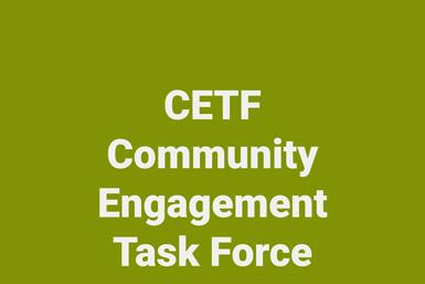 Grön bakgrund med vita texten: CETF Community Engagement Task Force